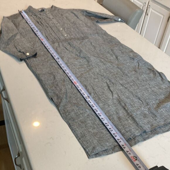 WRAP London Gray Long Sleeve Half Button Pintuck Linen Maxi Dress Pockets 8 - Picture 8 of 11